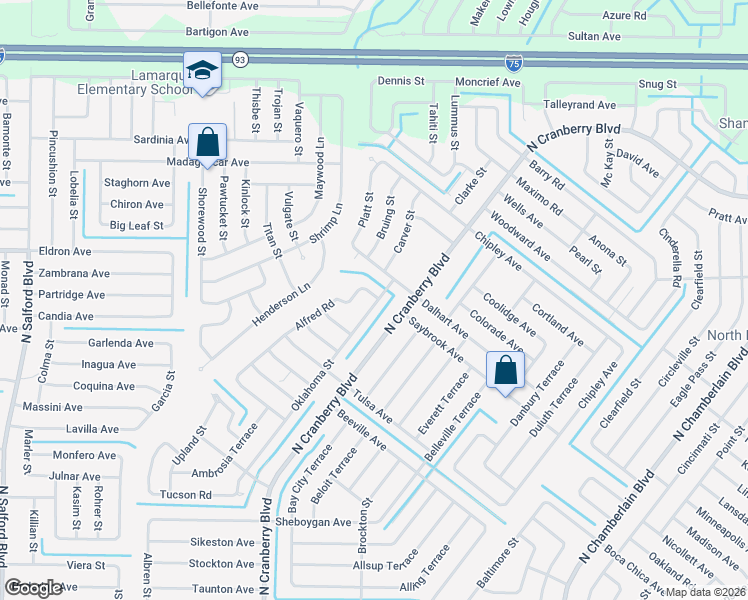 map of restaurants, bars, coffee shops, grocery stores, and more near 3878 Oklahoma Street in North Port
