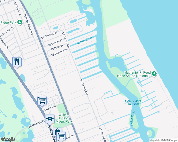 map of restaurants, bars, coffee shops, grocery stores, and more near 8519 Southeast Sabal Street in Hobe Sound