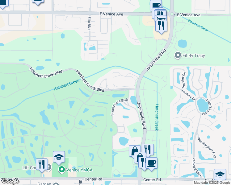 map of restaurants, bars, coffee shops, grocery stores, and more near 316 Greenwood Lake in Venice