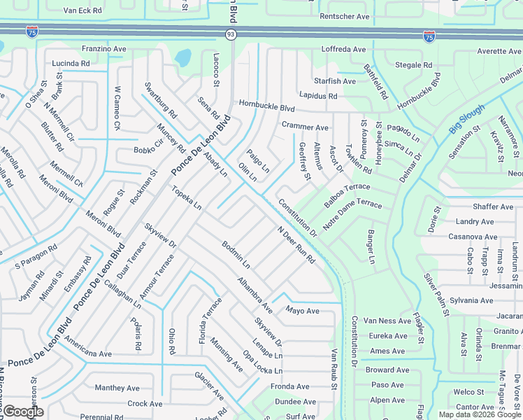 map of restaurants, bars, coffee shops, grocery stores, and more near 3969 Constitution Drive in North Port
