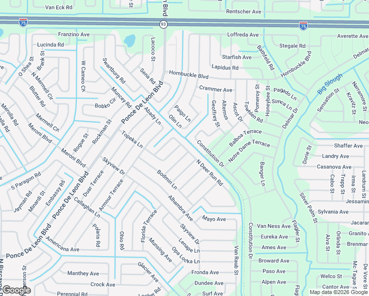 map of restaurants, bars, coffee shops, grocery stores, and more near 3969 Constitution Drive in North Port