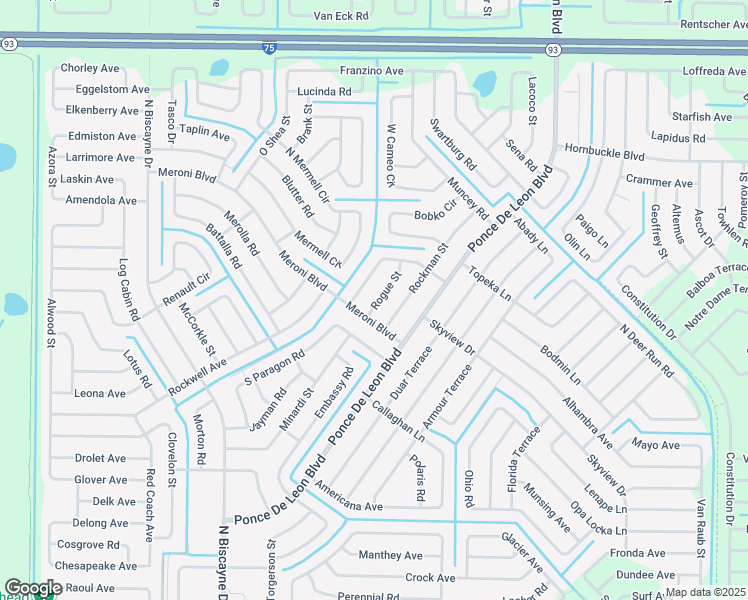 map of restaurants, bars, coffee shops, grocery stores, and more near 3221 Rogue Street in North Port