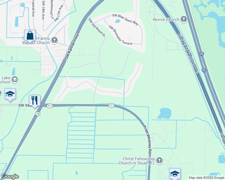 map of restaurants, bars, coffee shops, grocery stores, and more near 1063 Southwest Balmoral Trce in Stuart