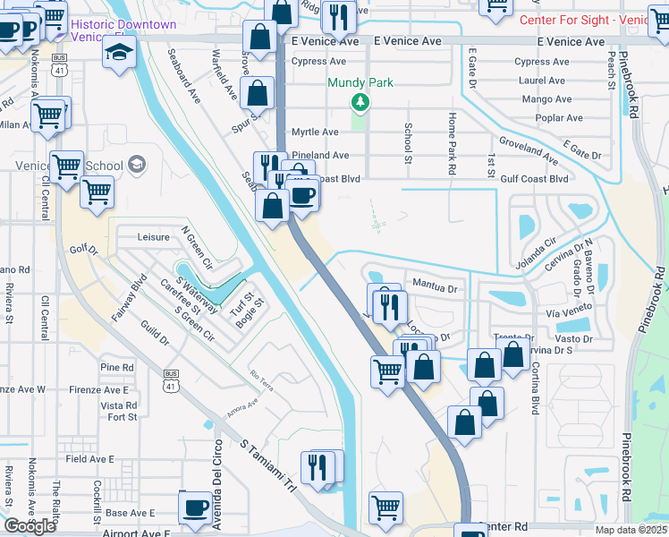 map of restaurants, bars, coffee shops, grocery stores, and more near 901 U.S. 41 in Venice