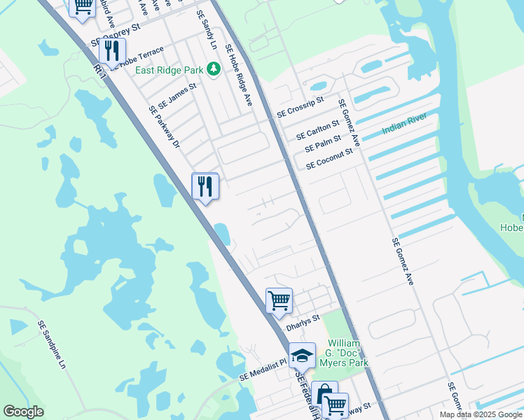 map of restaurants, bars, coffee shops, grocery stores, and more near 7840 Southeast Woodview Terrace in Hobe Sound