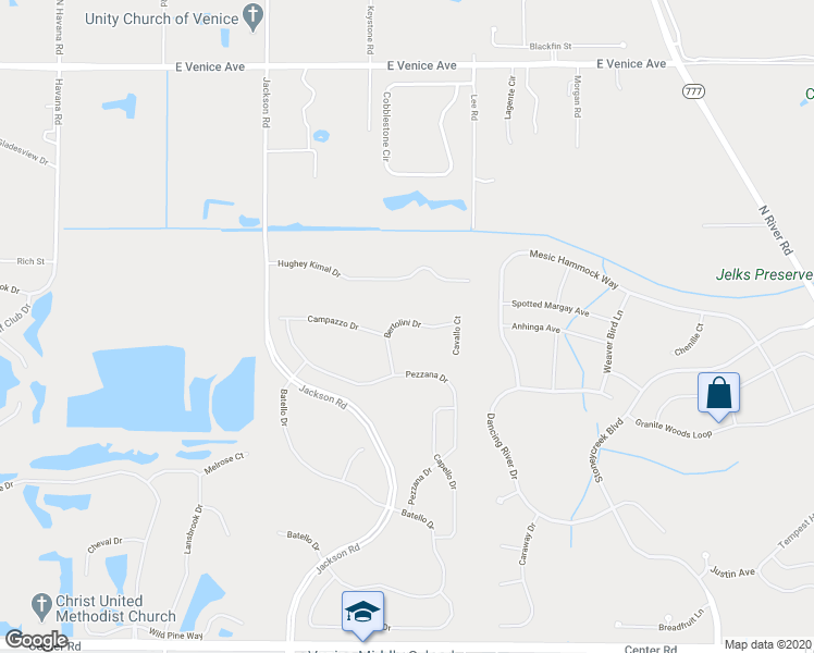 map of restaurants, bars, coffee shops, grocery stores, and more near 11373 Bertolini Drive in Venice