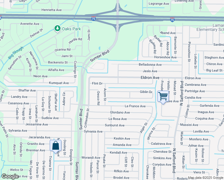 map of restaurants, bars, coffee shops, grocery stores, and more near 3740 Giblin Drive in North Port