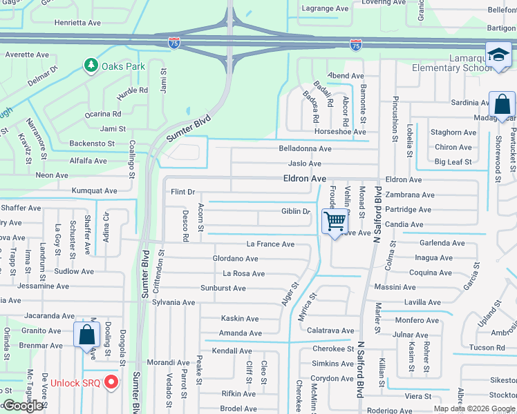 map of restaurants, bars, coffee shops, grocery stores, and more near 3698 Giblin Drive in North Port