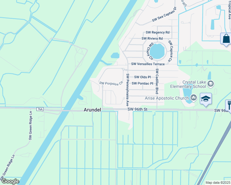 map of restaurants, bars, coffee shops, grocery stores, and more near 3043 Southwest Otter Lane in Stuart
