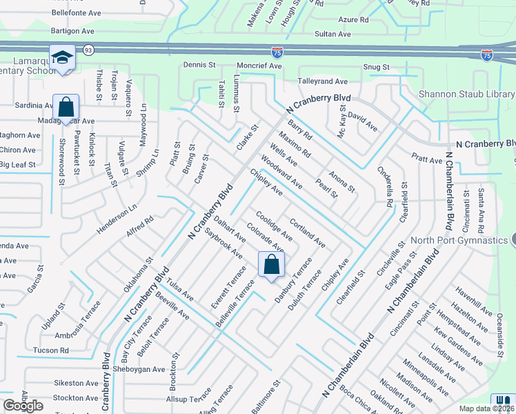 map of restaurants, bars, coffee shops, grocery stores, and more near 2834 Coolidge Avenue in North Port