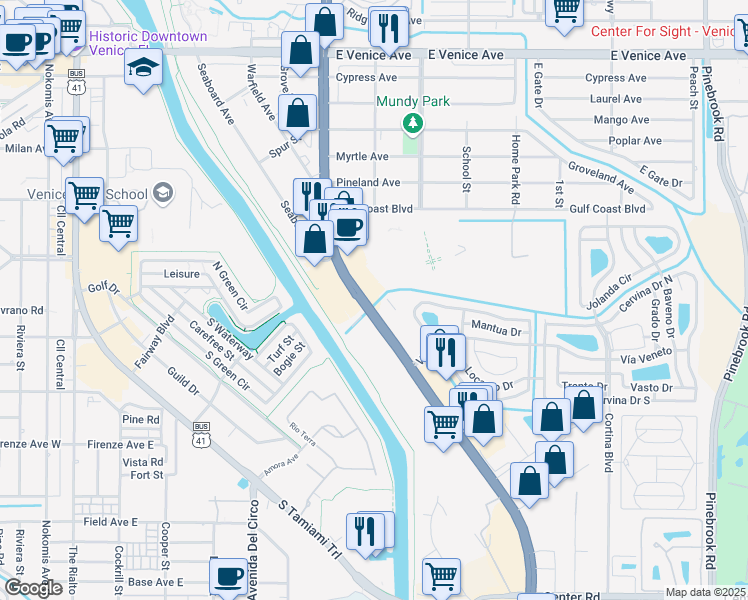 map of restaurants, bars, coffee shops, grocery stores, and more near 901 U.S. 41 in Venice