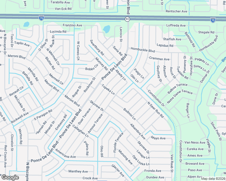 map of restaurants, bars, coffee shops, grocery stores, and more near 3614 Cordova Terrace in North Port