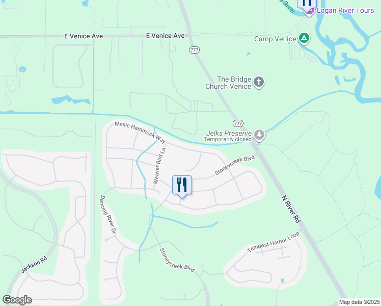 map of restaurants, bars, coffee shops, grocery stores, and more near 2117 Mesic Hammock Way in Venice