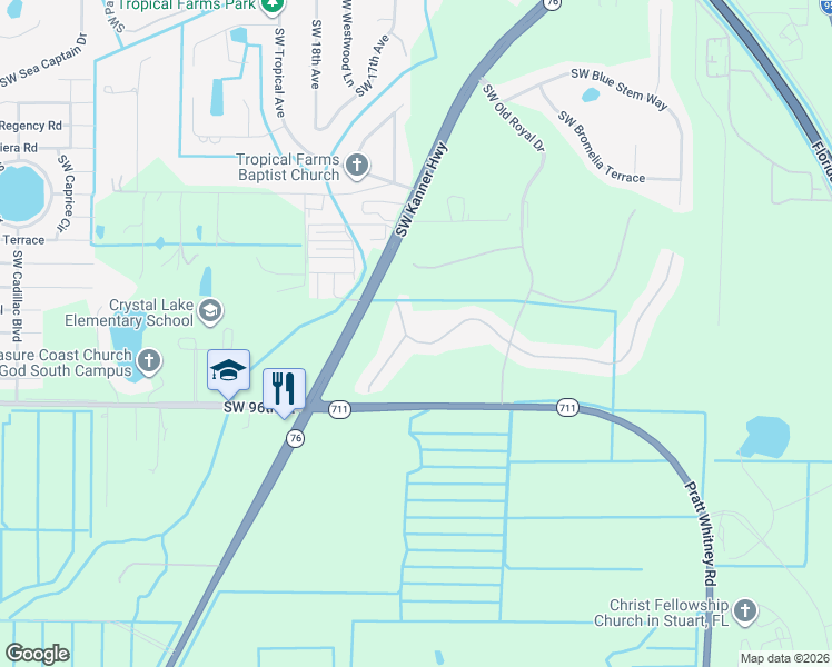 map of restaurants, bars, coffee shops, grocery stores, and more near 1518 Southwest Balmoral Trce in Stuart