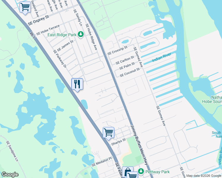 map of restaurants, bars, coffee shops, grocery stores, and more near 7960 Southeast Woodview Terrace in Hobe Sound