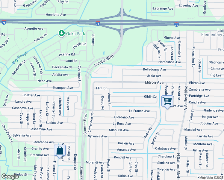 map of restaurants, bars, coffee shops, grocery stores, and more near 4775 Flint Drive in North Port
