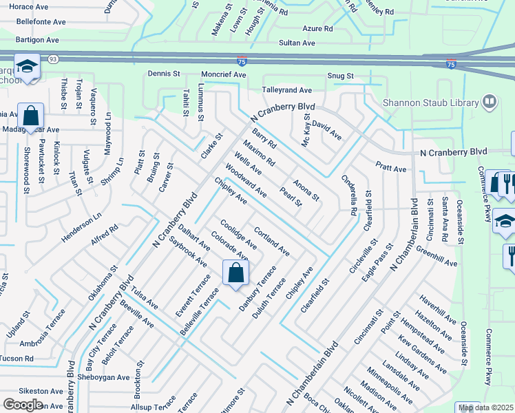 map of restaurants, bars, coffee shops, grocery stores, and more near 2718 Chipley Avenue in North Port