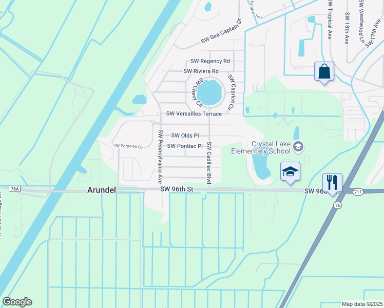 map of restaurants, bars, coffee shops, grocery stores, and more near 2733 Southwest Thunderbird Trail in Stuart