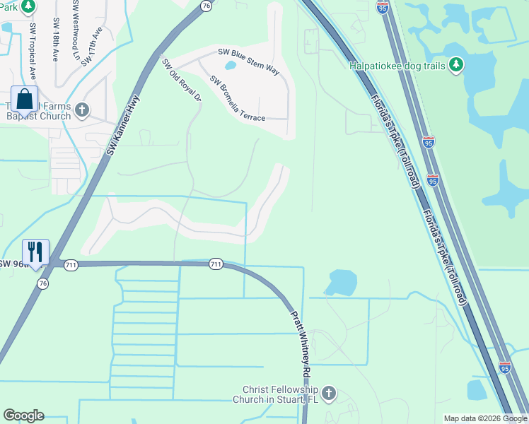 map of restaurants, bars, coffee shops, grocery stores, and more near 828 Southwest Balmoral Trce in Stuart