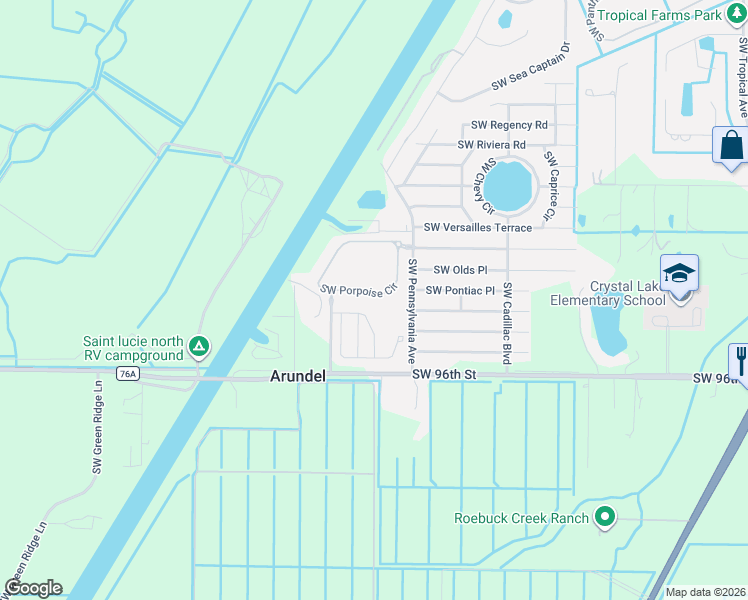map of restaurants, bars, coffee shops, grocery stores, and more near 3105 Southwest Porpoise Circle in Stuart