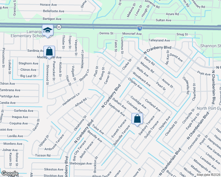 map of restaurants, bars, coffee shops, grocery stores, and more near 4162 Carver Street in North Port