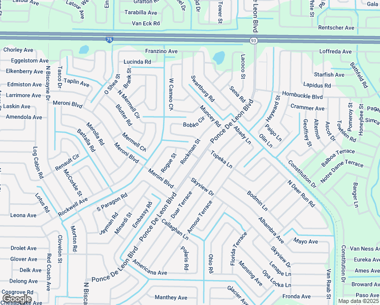 map of restaurants, bars, coffee shops, grocery stores, and more near 3501 Rockman Street in North Port