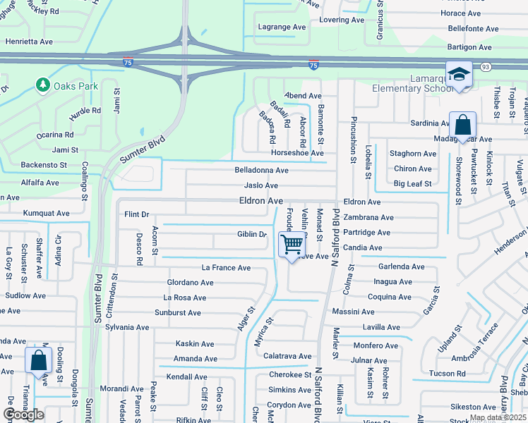 map of restaurants, bars, coffee shops, grocery stores, and more near 4416 Flint Drive in North Port