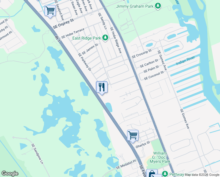 map of restaurants, bars, coffee shops, grocery stores, and more near 7621 Southeast Dove Street in Hobe Sound