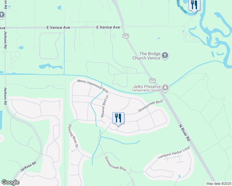 map of restaurants, bars, coffee shops, grocery stores, and more near 2094 Mesic Hammock Way in Venice