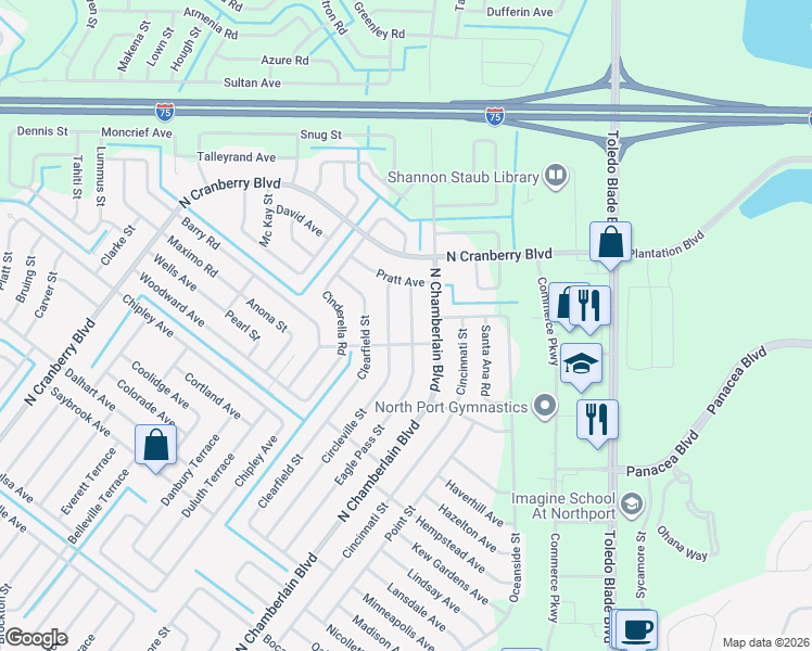 map of restaurants, bars, coffee shops, grocery stores, and more near 4079 Eagle Pass Street in North Port