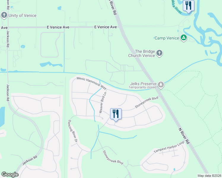 map of restaurants, bars, coffee shops, grocery stores, and more near 2082 Mesic Hammock Way in Venice
