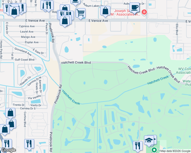 map of restaurants, bars, coffee shops, grocery stores, and more near 815 Tropez Lane in Venice