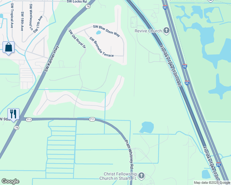 map of restaurants, bars, coffee shops, grocery stores, and more near 828 Southwest Balmoral Trce in Stuart