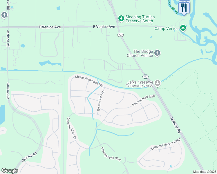map of restaurants, bars, coffee shops, grocery stores, and more near 2082 Mesic Hammock Way in Venice