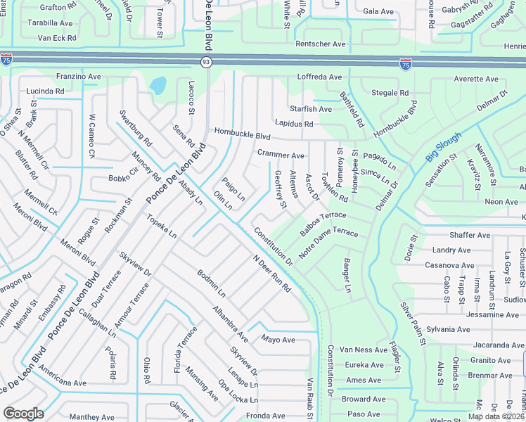 map of restaurants, bars, coffee shops, grocery stores, and more near 6674 Kayak Road in North Port