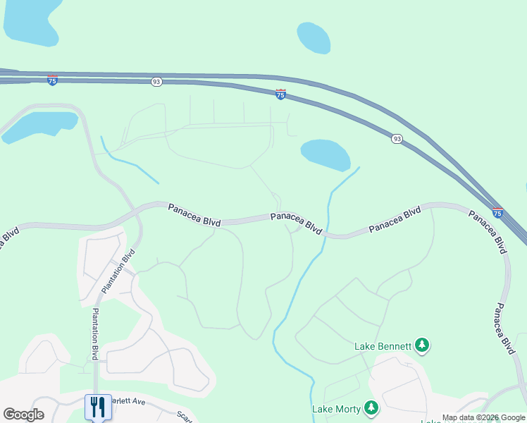 map of restaurants, bars, coffee shops, grocery stores, and more near Panacea Boulevard in North Port