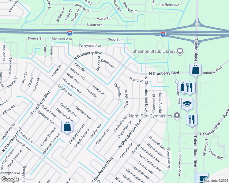 map of restaurants, bars, coffee shops, grocery stores, and more near 2666 Barry Road in North Port