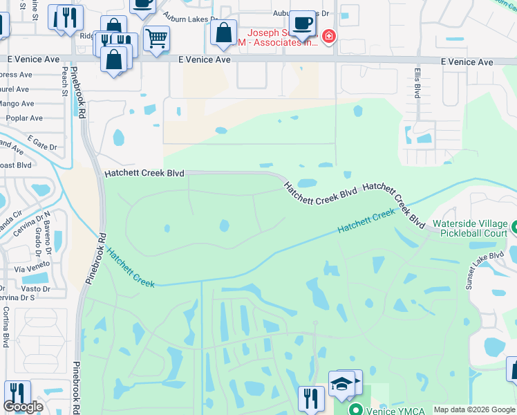 map of restaurants, bars, coffee shops, grocery stores, and more near 807 Amaryllis Lane in Venice