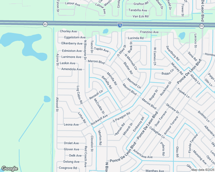 map of restaurants, bars, coffee shops, grocery stores, and more near 7559 Battalla Road in North Port
