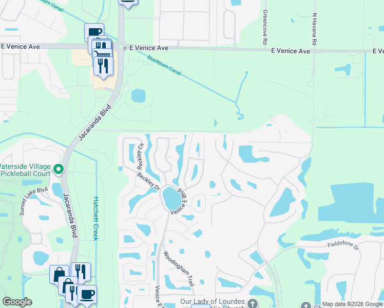 map of restaurants, bars, coffee shops, grocery stores, and more near 1212 Harbor Town Way in Venice