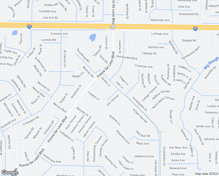 map of restaurants, bars, coffee shops, grocery stores, and more near 6749 Abady Lane in North Port