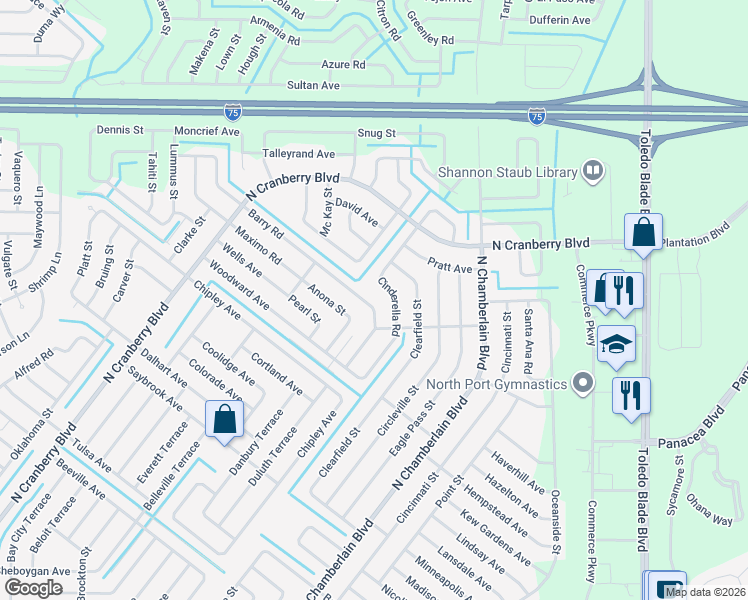 map of restaurants, bars, coffee shops, grocery stores, and more near 2666 Barry Road in North Port