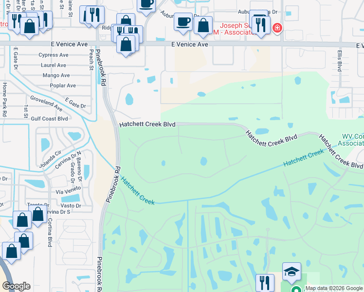 map of restaurants, bars, coffee shops, grocery stores, and more near 815 Tropez Lane in Venice