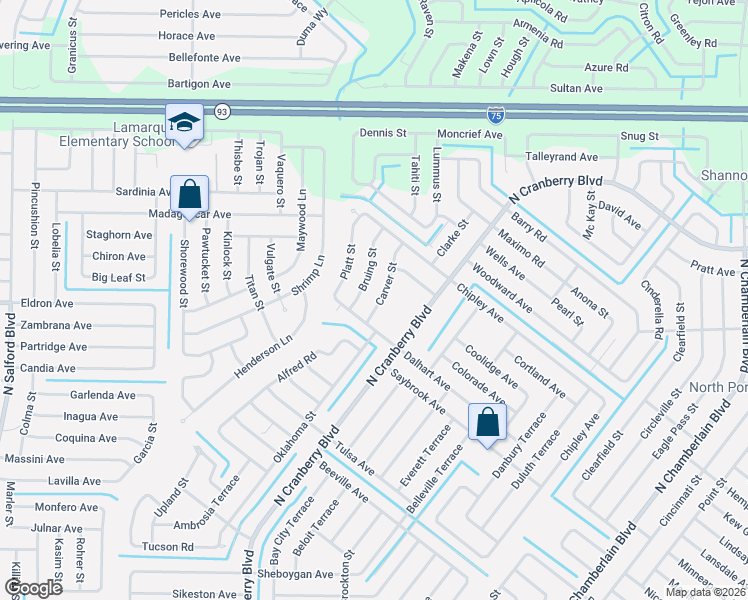 map of restaurants, bars, coffee shops, grocery stores, and more near 4060 Bruing Street in North Port