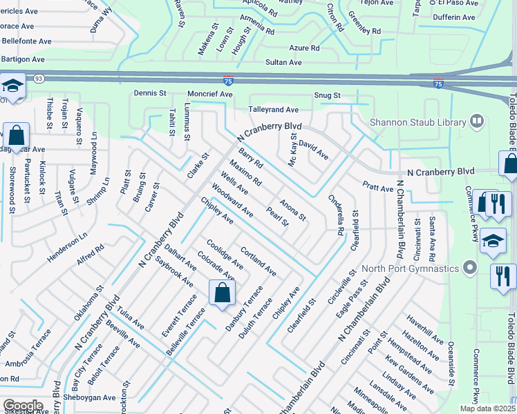 map of restaurants, bars, coffee shops, grocery stores, and more near 2830 Woodward Avenue in North Port