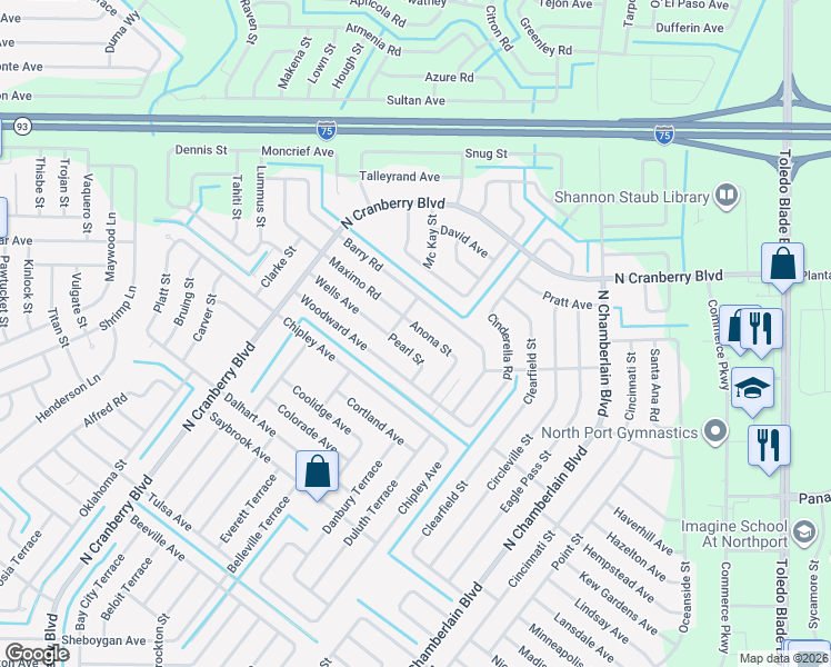 map of restaurants, bars, coffee shops, grocery stores, and more near 2749 Maximo Road in North Port