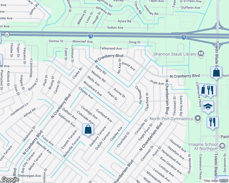 map of restaurants, bars, coffee shops, grocery stores, and more near 2749 Maximo Road in North Port
