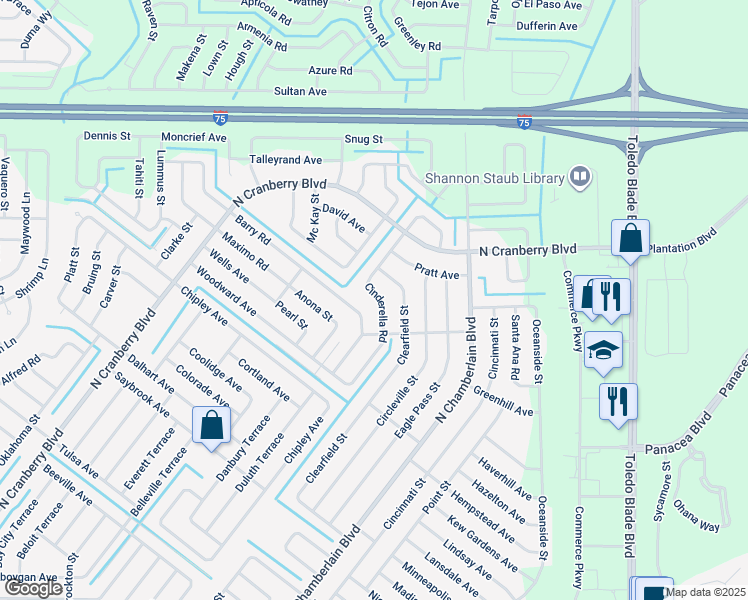 map of restaurants, bars, coffee shops, grocery stores, and more near 4061 Cinderella Road in North Port
