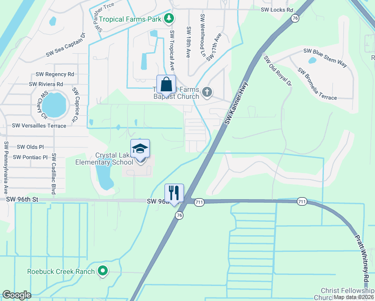 map of restaurants, bars, coffee shops, grocery stores, and more near 9296 Southwest Michelle Drive in Stuart
