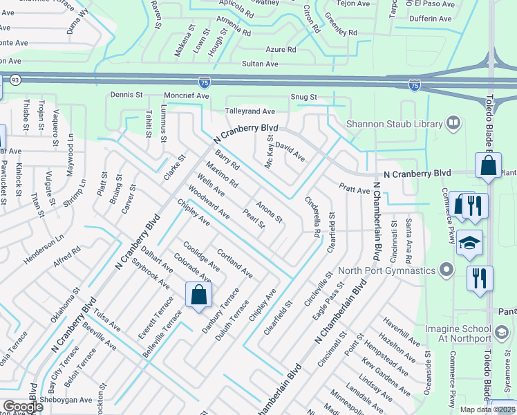 map of restaurants, bars, coffee shops, grocery stores, and more near 2749 Maximo Road in North Port